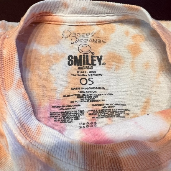 Desert Dreamer Tie-dye Oversized Long Sleeve Shirt with Smiley Face Art size O/S - Picture 6 of 8